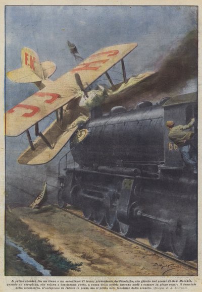 O primeiro choque entre um trem e um avião de Achille Beltrame