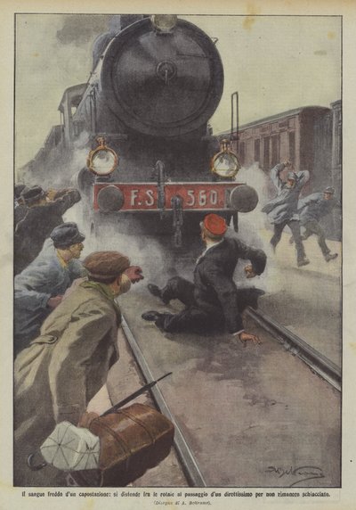 O sangue frio de um chefe de estação, relaxa entre os trilhos da passagem direto para o dun de Achille Beltrame