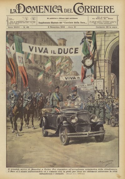 A chegada triunfante de Mussolini em Turim de Achille Beltrame