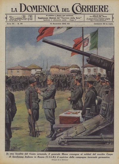 Em um local na frente oriental, o General Messe se rende aos soldados do antigo Corpo de Achille Beltrame