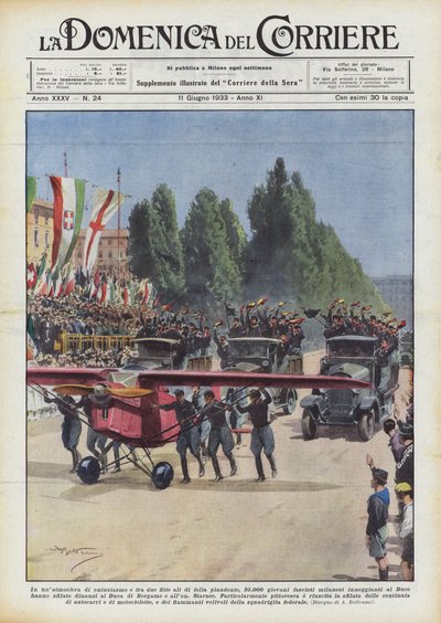 25.000 jovens fascistas em uma atmosfera de entusiasmo e entre duas densas alas de multidões aplaudindo de Achille Beltrame
