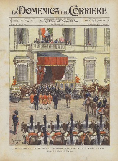 Inauguração da XXI Legislatura, A Procissão Real chega ao Palazzo Madama, em Roma, o 16º Corr. de Achille Beltrame