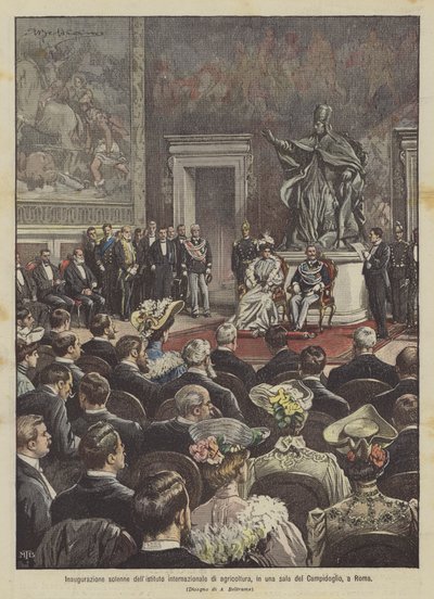 Inauguração solene do Instituto Internacional de Agricultura, em um salão do Campidoglio, em Roma de Achille Beltrame