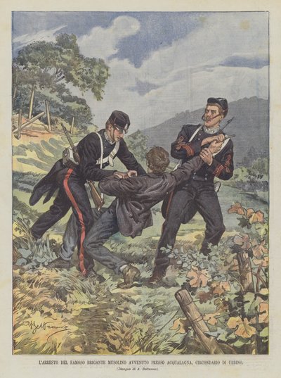 A prisão do famoso Musolino Brigante ocorrendo em Acqualagna, um distrito de Urbino de Achille Beltrame