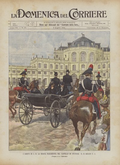 Chegada da Rainha Margherita no Castelo de Stupinigi em 25 de junho de Achille Beltrame