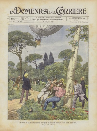 A aventura de uma bola militar retida no jardim DUna Villa perto de Roma de Achille Beltrame
