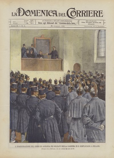 A inauguração do Curso Agrícola de Soldados no quartel de S Simpliciano em Milão de Achille Beltrame