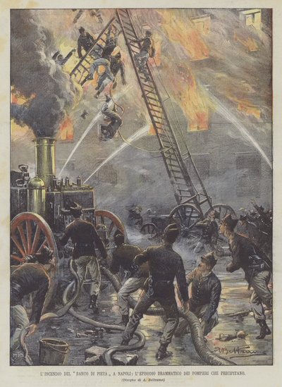 O incêndio do banco Pieta em Nápoles, Episódio Dramático de Bombeiros Apressando-se de Achille Beltrame