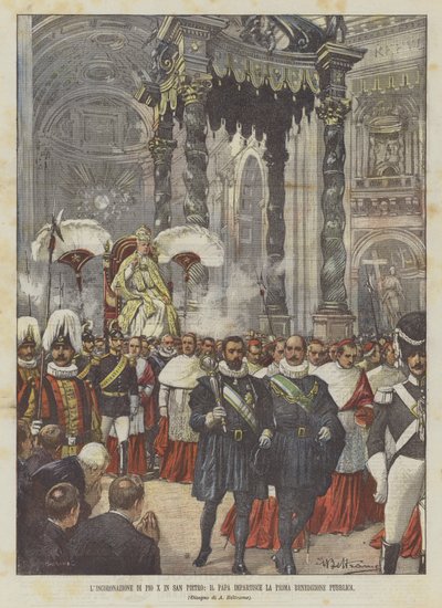 A coroação de Pio X em São Pedro, o Papa dá a primeira bênção pública de Achille Beltrame