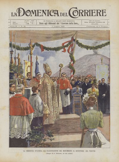 Cerimônia religiosa na inauguração do Monumento ao Redentor no Monte Vesúvio de Achille Beltrame