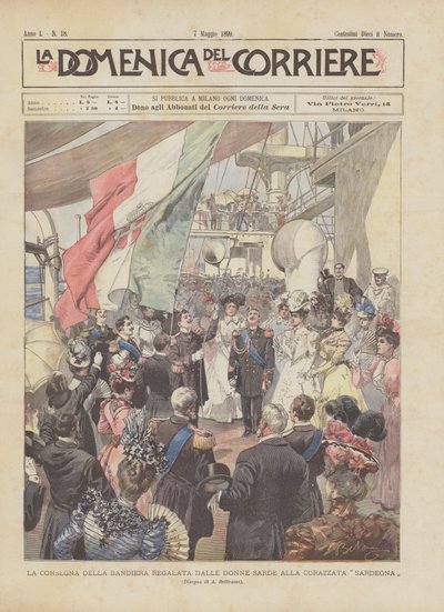 A entrega da bandeira concedida pelas mulheres da Sardenha para a Sardenha blindada de Achille Beltrame