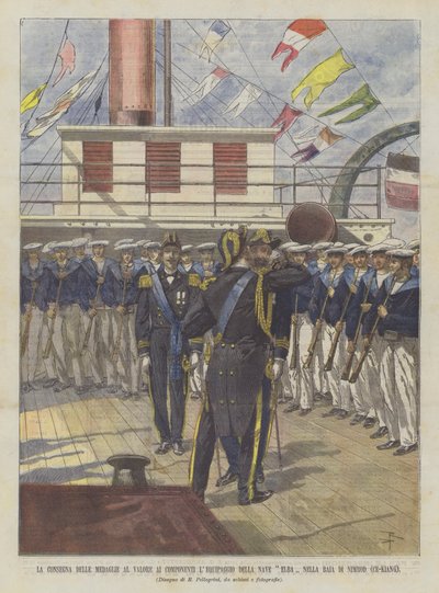 A Entrega De Medalhas Para O Valor Para Os Membros Da Equipe Do Navio De Elba Na Baía De Nimrod (Ce-Kiang) de Achille Beltrame