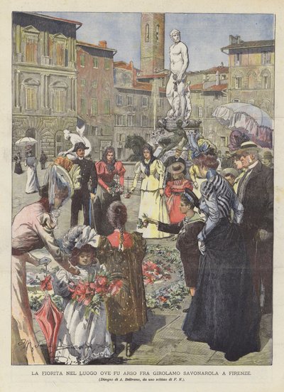 La Fiorita No Lugar Ove Fu Arso De Girolamo Savonarola Em Florença de Achille Beltrame