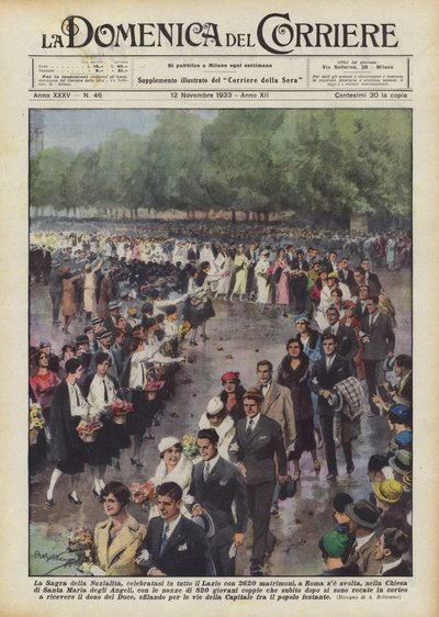 A festa de Nuzialita, celebrada em toda a Lazio com 2620 casamentos, em Roma, se realizada de Achille Beltrame