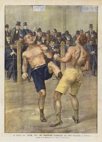 O desafio do boxe entre um campeão francês e um campeão inglês em Paris de Achille Beltrame