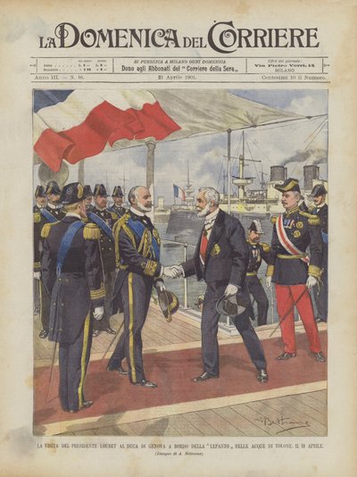 A visita do presidente Loubet ao duque de Gênova na borda de Lepanto nas águas de Toulon, 10 de abril de Achille Beltrame