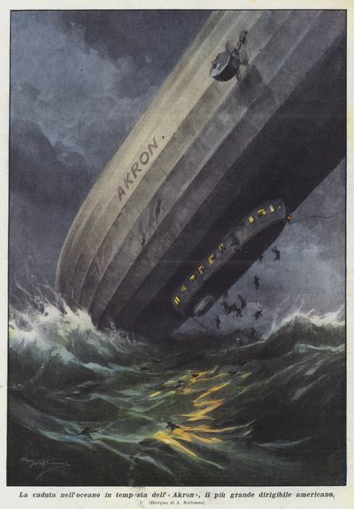 A queda no oceano tempestuoso do Akron, o maior dirigível americano de Achille Beltrame