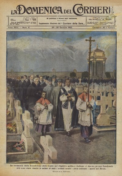 A cerimônia da bênção das sepulturas no cemitério militar italiano de Amras de Achille Beltrame