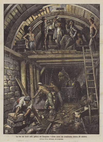O fim das obras do túnel Simplon, a última pedra do revestimento interno (18 de outubro) de Achille Beltrame