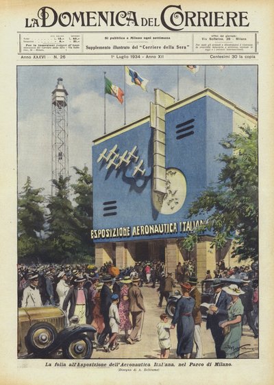 A multidão na Exposição da Força Aérea Italiana, no Parque de Milão de Achille Beltrame