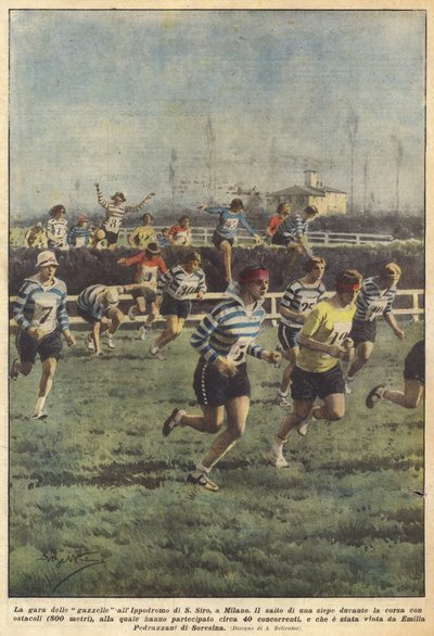 A corrida de gazelas na pista S Siro, em Milão de Achille Beltrame
