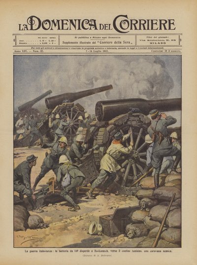 A guerra ítalo-turca, a 149 bateria se dispersa em Bu-Kamech, em direção à fronteira da Tunísia, uma caravana inimiga de Achille Beltrame