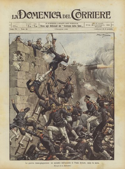 A guerra russo-japonesa, um episódio do cerco de Porto Arturo, sob as muralhas de Achille Beltrame