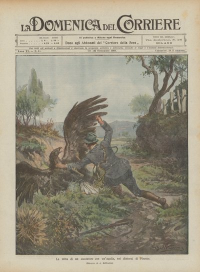 A luta de um caçador com uma águia, perto de Florença de Achille Beltrame