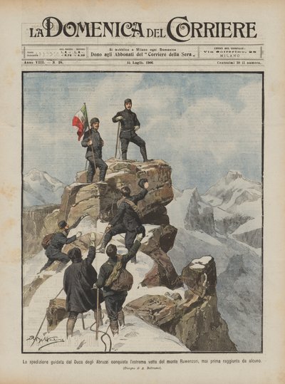 A expedição liderada pelo duque de Abruzzi conquista o pico do Monte Ruwenzori de Achille Beltrame