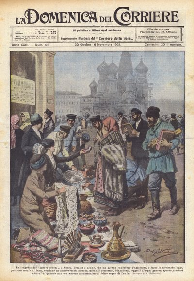 A tragédia dos novos pobres em Moscovo (cor litho) de Achille Beltrame