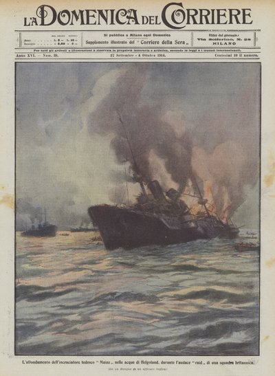 O naufrágio do cruzador alemão Mainz nas águas de Heligoland, durante o raid extenuante de Achille Beltrame