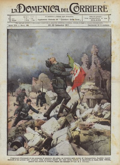 Respire Franceschi tinha prometido para plantar, em primeiro lugar, um tricolor sobre as ruínas de Castagnevizza de Achille Beltrame