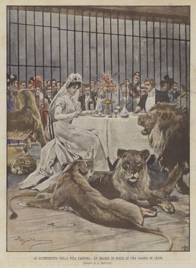 A excentricidade da vida parisiense, um almoço de casamento em uma gaiola de leões de Achille Beltrame