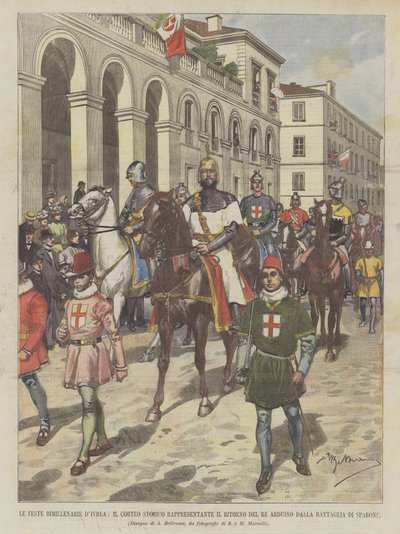 Festa de Bimillenarie DIvrea, o desfile histórico que representa o retorno do rei Arduino Dalla de Achille Beltrame
