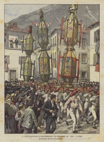 Festas Tradicionais e Características, A Procissão Dei Ceri Em Gubbio de Achille Beltrame