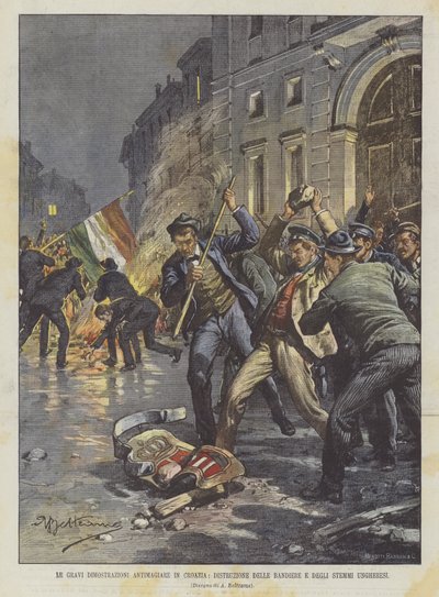 As Sérias Manifestações Antimagiare na Croácia, Destruição das Bandeiras e Brasões Húngaros de Achille Beltrame