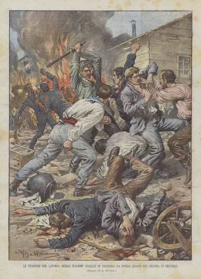 Tragédias de trabalho, trabalhadores italianos agredidos na Hungria por trabalhadores por ciúmes de Achille Beltrame
