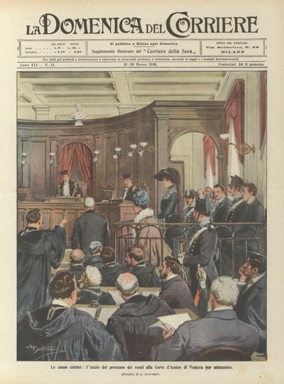 As famosas causas, o início do julgamento dos russos no Tribunal de Assassinos de Veneza por homicídio de Achille Beltrame