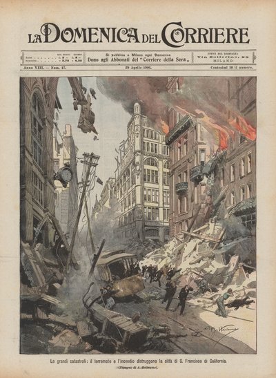 Grandes catástrofes, terremotos e incêndios destroem a cidade de São Francisco da Califórnia de Achille Beltrame