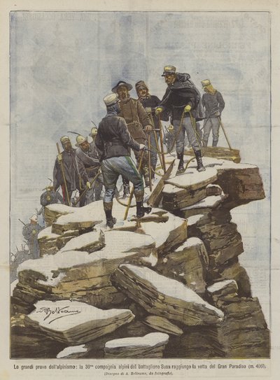As grandes provas de montanhismo, a 36ª companhia alpina do batalhão Susa alcançam o cume de Achille Beltrame