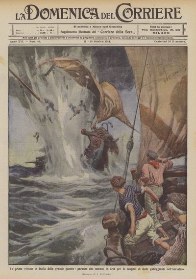 As primeiras vítimas na Itália da grande guerra, paranze que saltam no ar devido à explosão de minas de Achille Beltrame