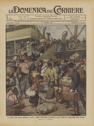 Os eventos da guerra ítalo-turca, chego em Nápoles, deglitalianos, especialmente trabalhadores de Achille Beltrame