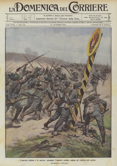 O exército italiano está marchando, sua fronteira desaparece, os emblemas do inimigo caem de Achille Beltrame
