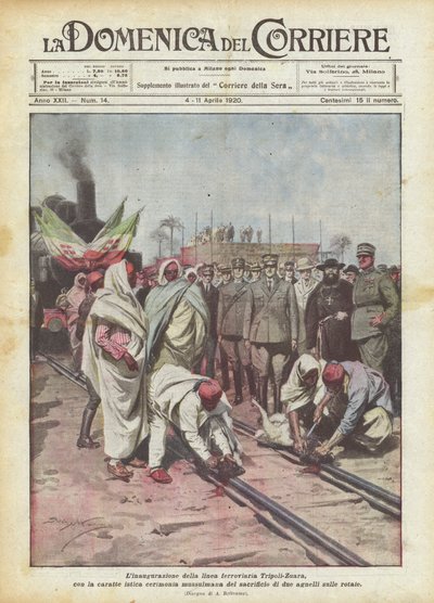 A inauguração da linha férrea Tripoli-Zuara, com a característica cerimônia muçulmana de Achille Beltrame