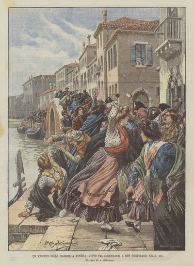 A greve de cigarros em Veneza, Zuffe entre grevistas e não-marcante nas ruas de Achille Beltrame