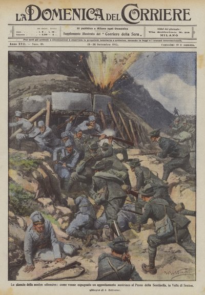 O momento de nossas ofensivas, como foi uma emboscada austríaca no Passo della de Achille Beltrame