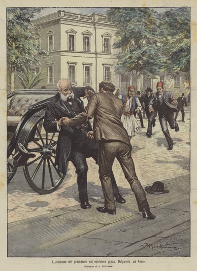 O assassinato do ministro grego, Delyannis, em Atenas de Achille Beltrame
