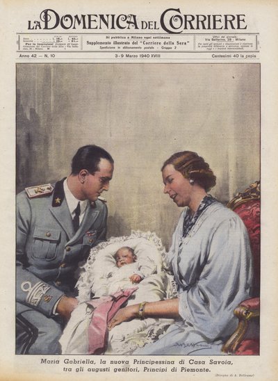 Maria Gabriella, a nova princesa da Casa de Sabóia, entre os augustos pais, príncipes do Piemonte de Achille Beltrame