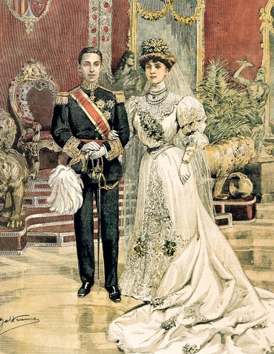 Casamento do rei Alfonso XIII de Espanha e da princesa Ena de Battenberg, Achille Beltrame (1871-1945) de La Domenica del Corriere, 3 de junho de Achille Beltrame