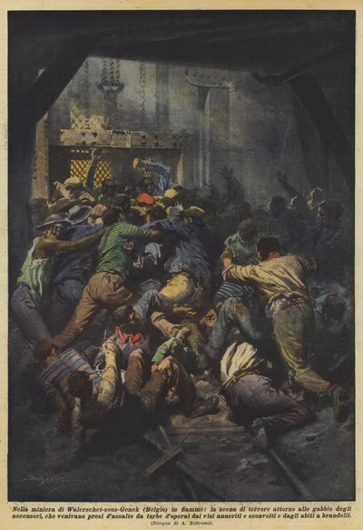 Na mina de Waterschei-sous-Genk (Bélgica) em chamas, o cenário de terror à volta das gaiolas? de Achille Beltrame